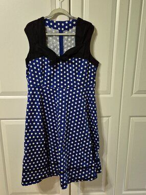 Jolly Vintage Blue White Polka Dot Rockabilly Swing full Skirt Dress 4XL Pretty